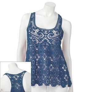 NWT Lauren Conrad Blue Crochet Tank